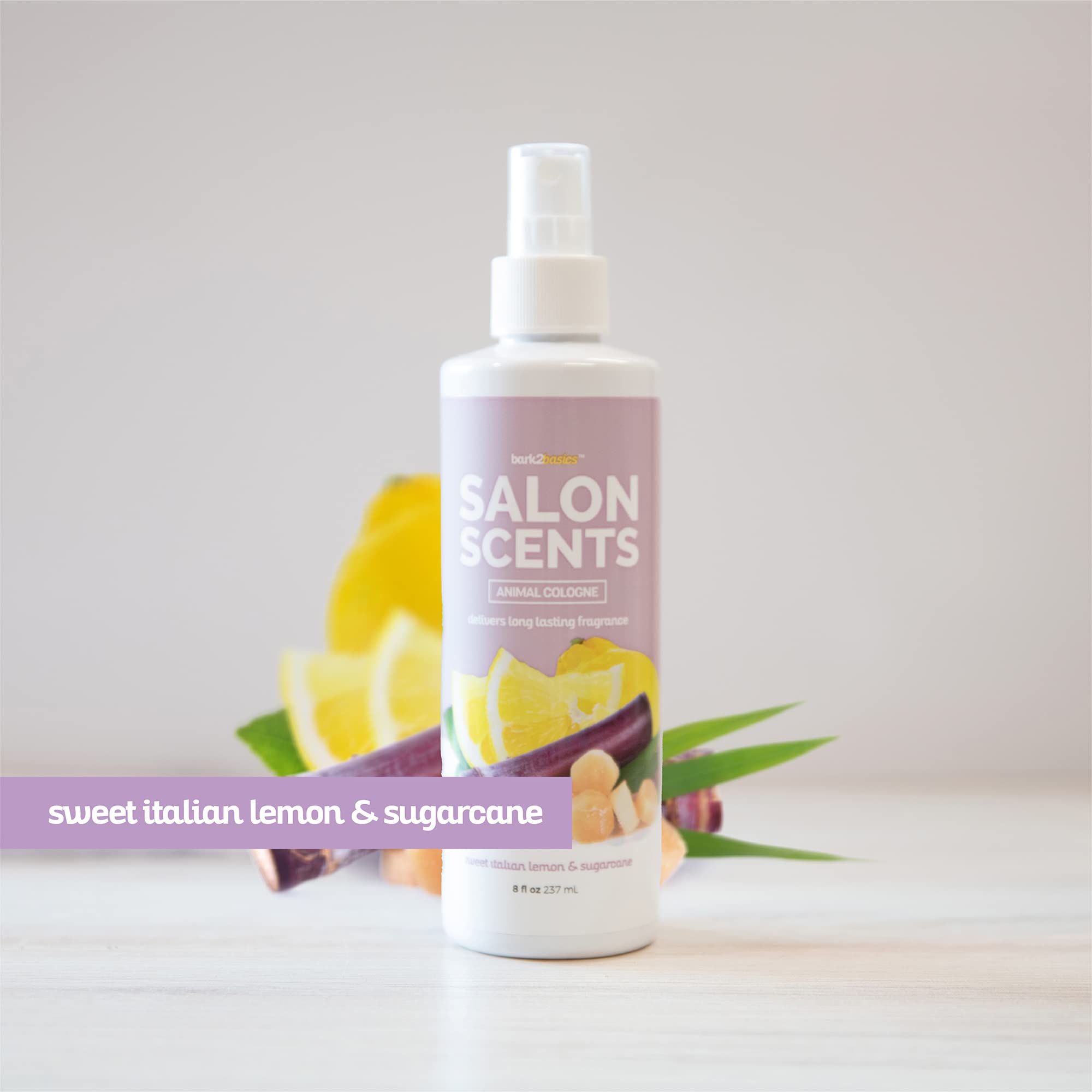 Bark2Basics Salon Scents applied to cat coat for deodorizing aroma.