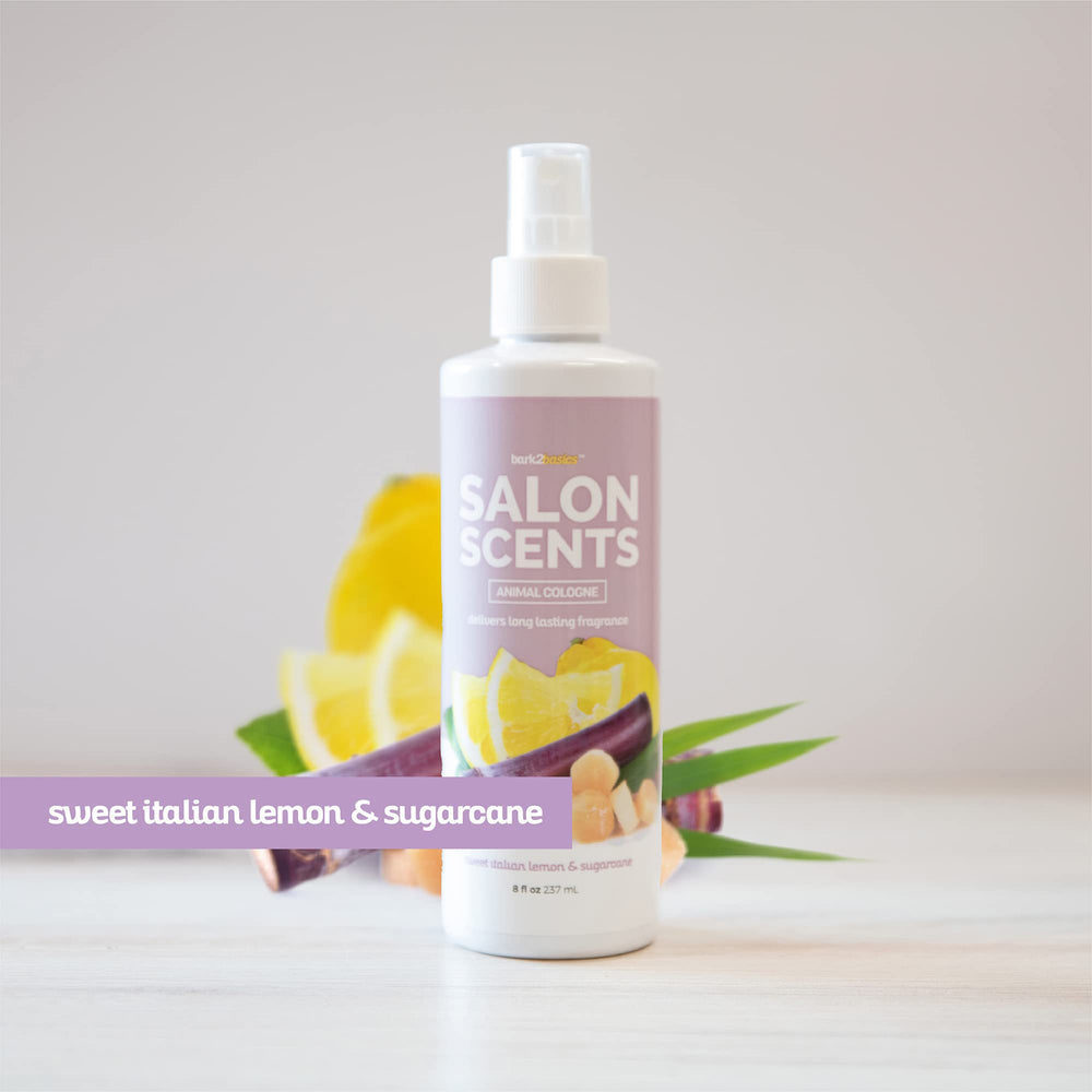 Bark2Basics Salon Scents applied to cat coat for deodorizing aroma.