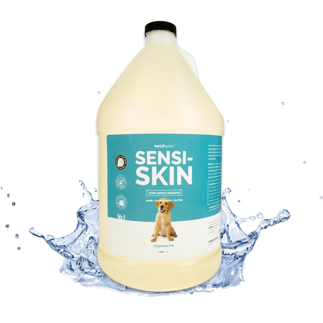 Bark2Basics Sensi-Skin shampoo bottle 1 gallon for gentle coat cleansing.