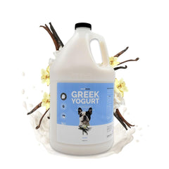 Bark2Basics Vanilla Greek Yogurt Dog Shampoo bottle with rich lather for glossy coats.
