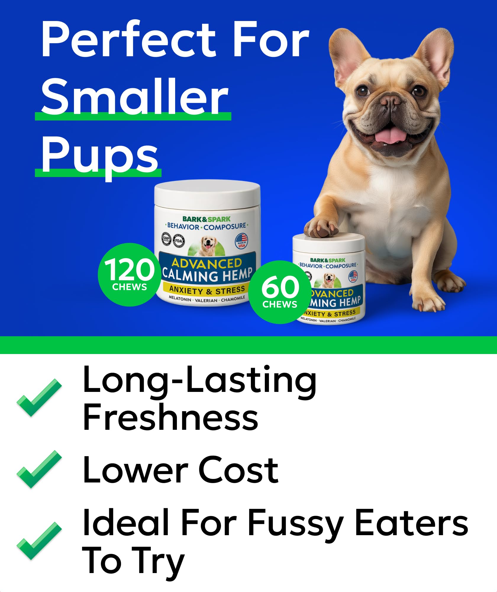 BARK&SPARK calming chews texture closeup highlighting soft, chewable treat.