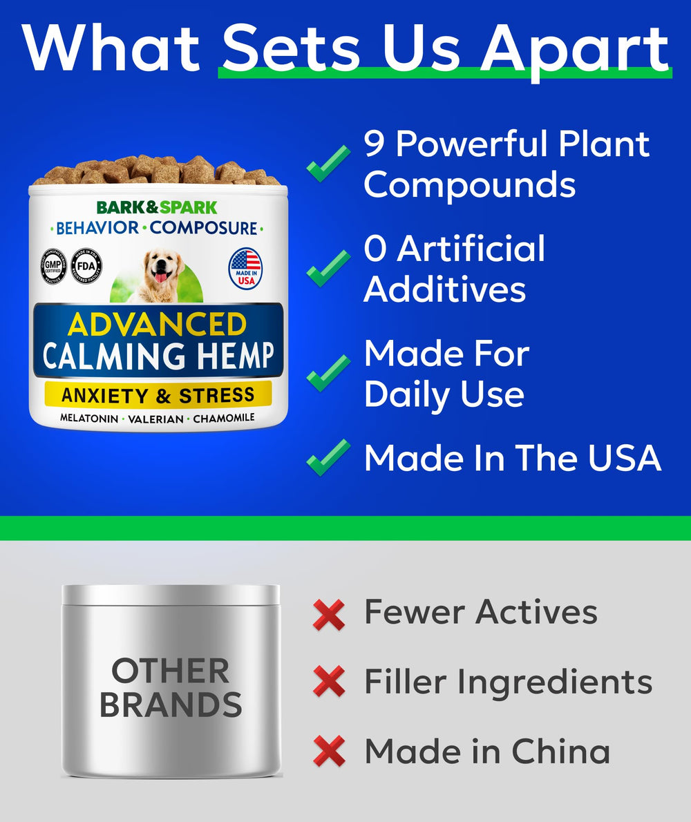 BARK&SPARK hemp oil ingredient highlight for canine calmness and balance.