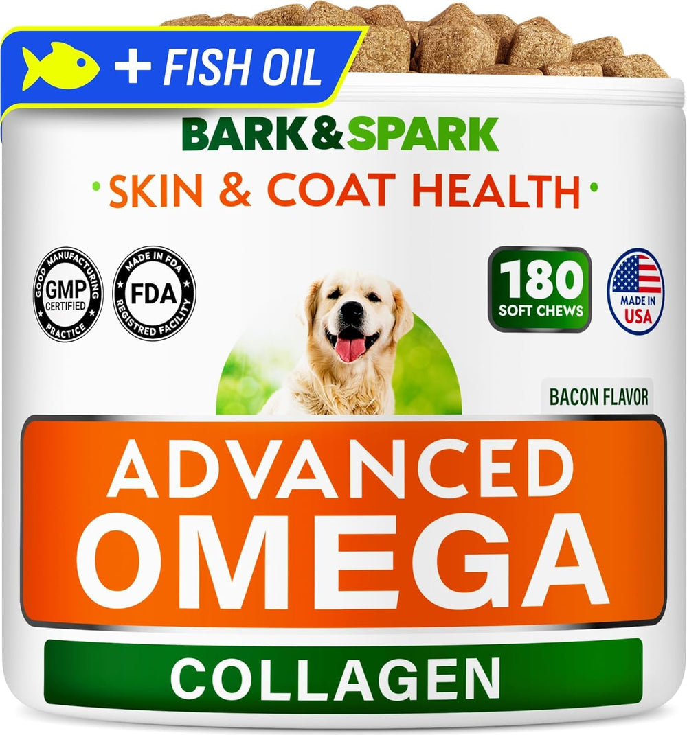 BARK&SPARK Advanced Omega-3 Collagen dog treats packshot highlights skin and coat support