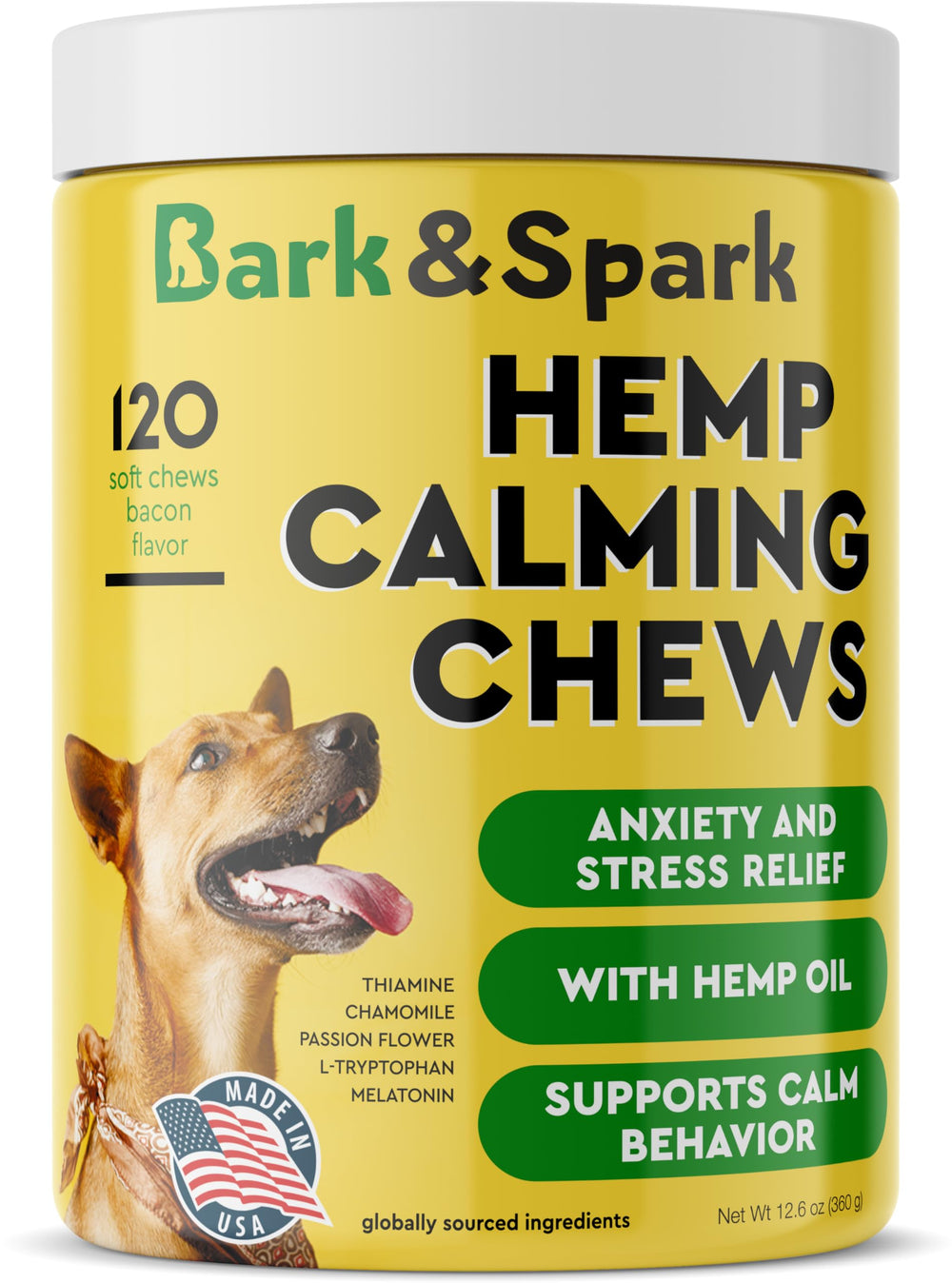 BARK&SPARK calming treats in dog bowl for a peaceful moment.