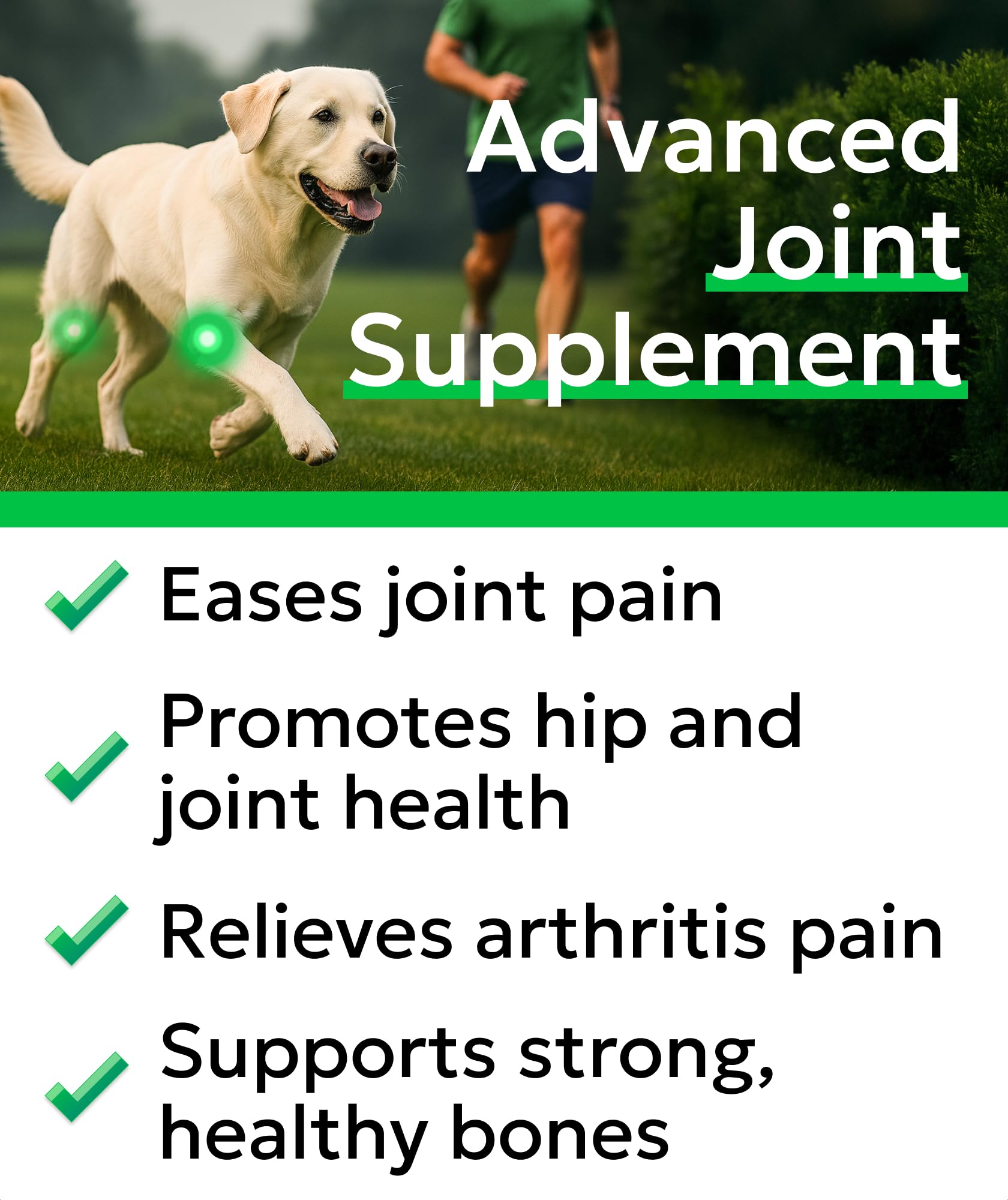 BARK&SPARK hip joint chews bottle highlighting convenient dosing.
