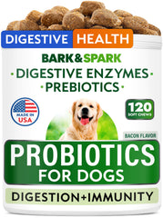 BARK&SPARK dog probiotics five-strain chews promote balanced digestion for daily comfort.