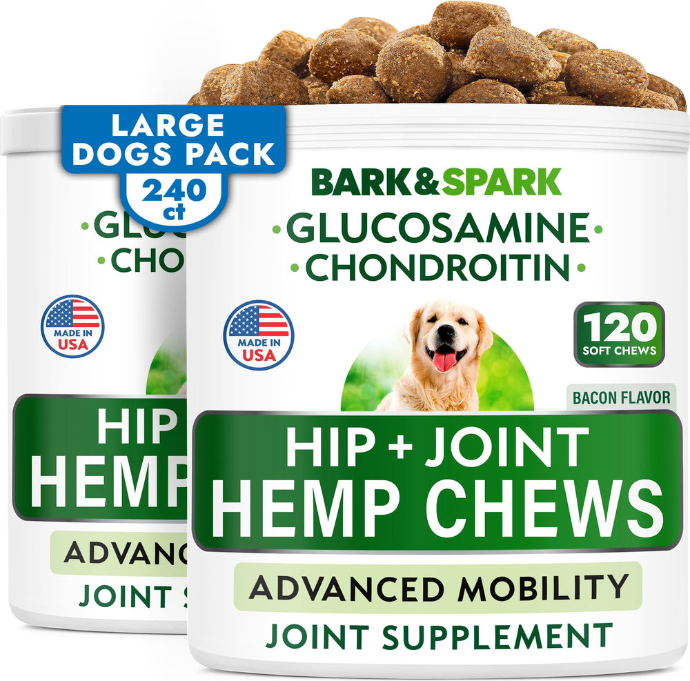 BARK&SPARK hemp chews bottle closeup for joint support and palatable daily use