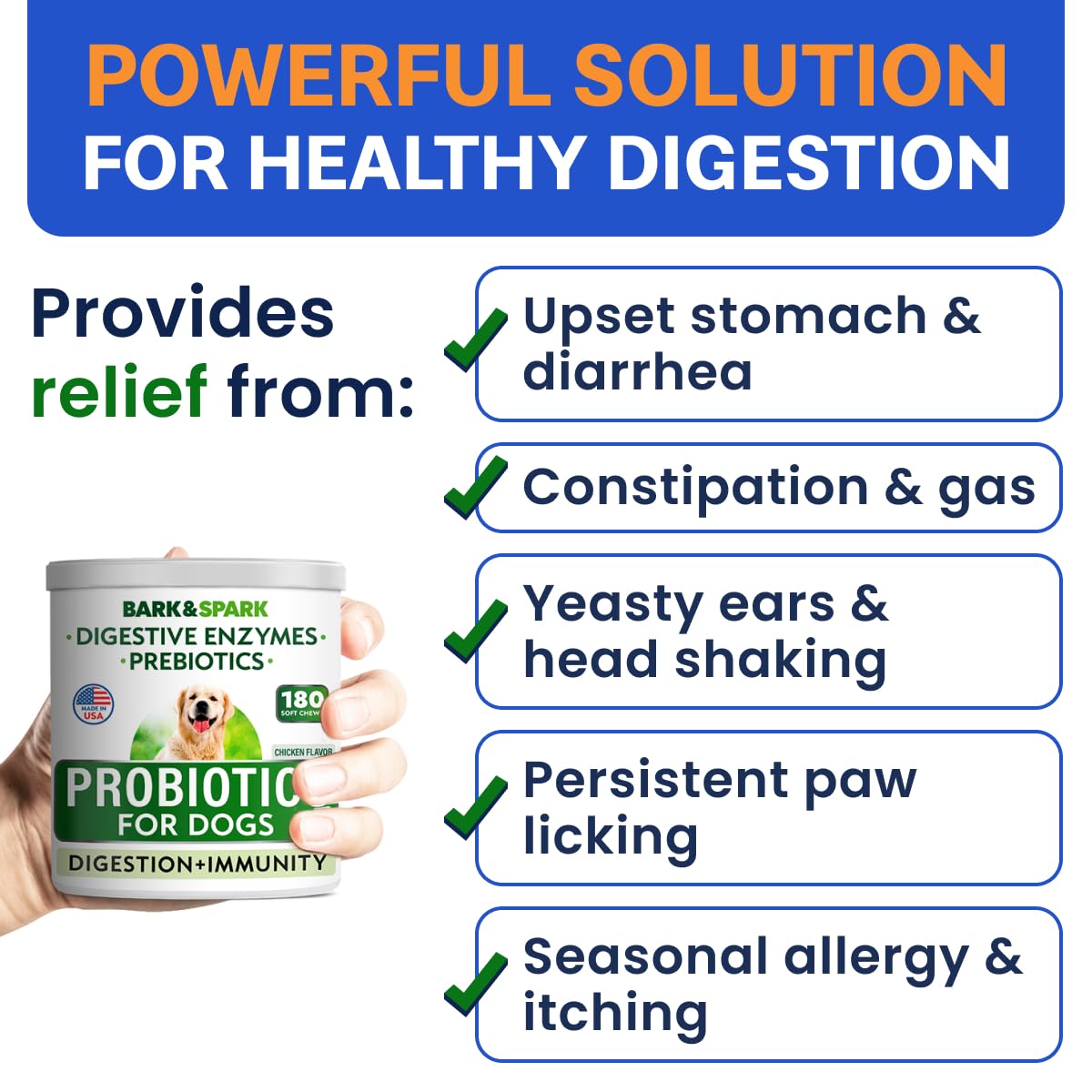 BARK&SPARK USA-made probiotic chews in a jar for convenient daily use.