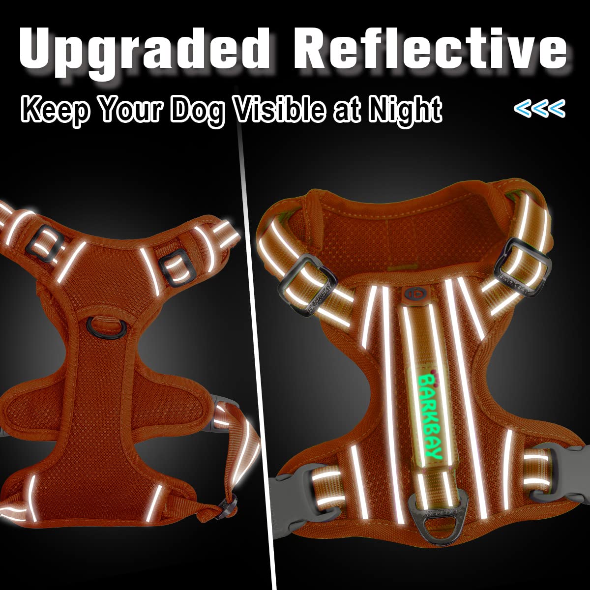 BARKBAY adjustable-fit dog harness in orange for a snug feel.