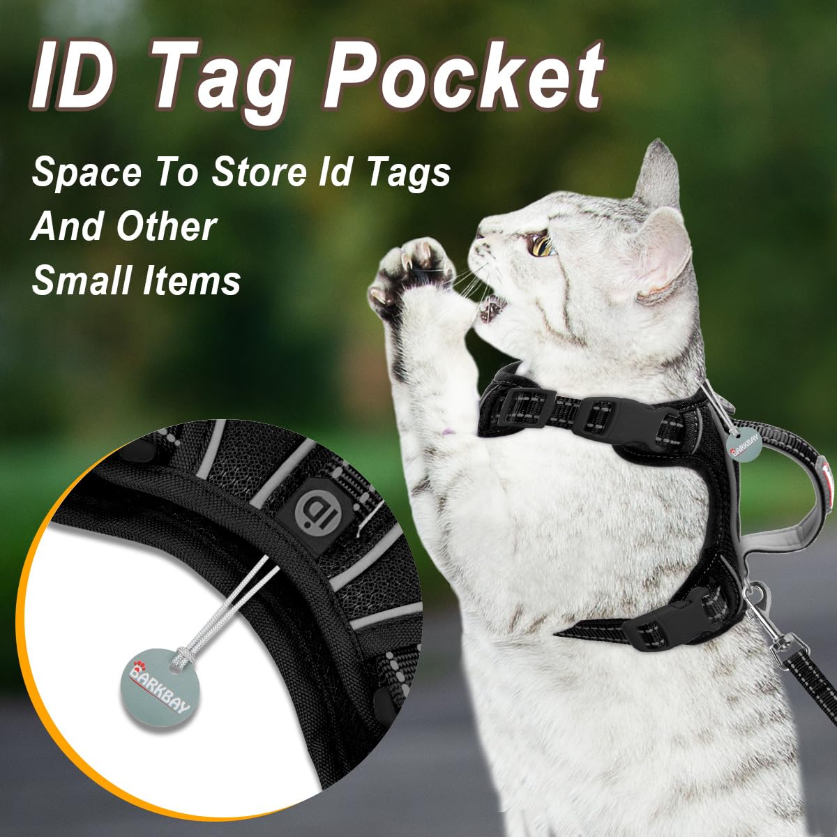 BARKBAY cat harness with reflective strips improves visibility during dusk strolls.