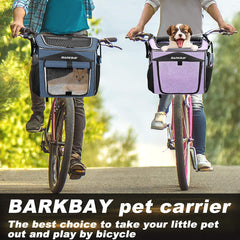 BARKBAY dog bike basket in use with a small dog enjoying the breeze.