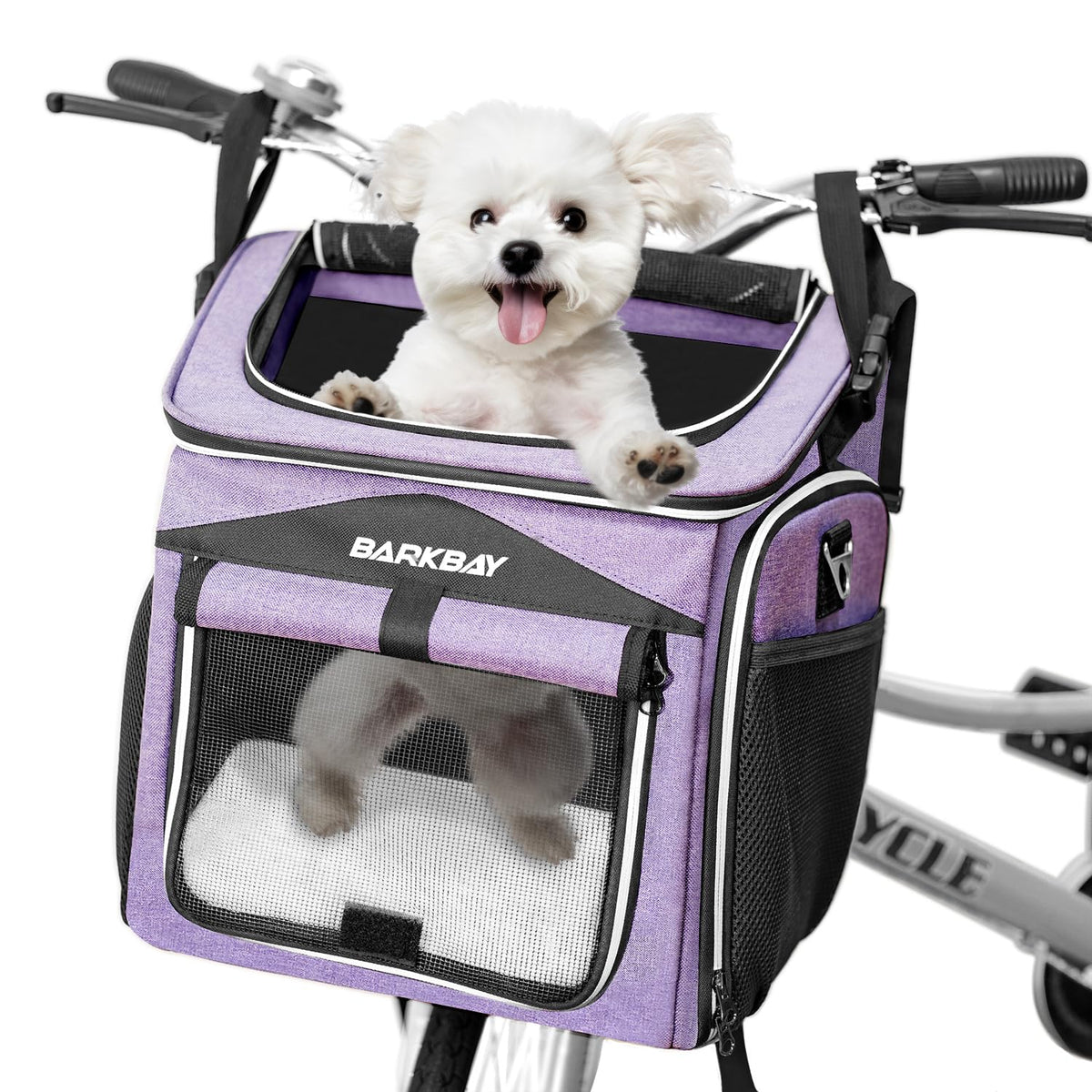 BARKBAY dog bike basket installation with quick-release mount for easy removal.
