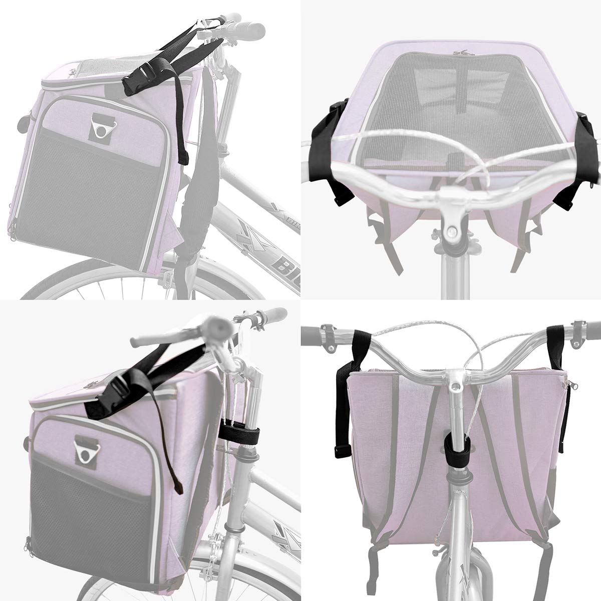 BARKBAY dog bike basket suitable for small dogs up to 18 pounds.
