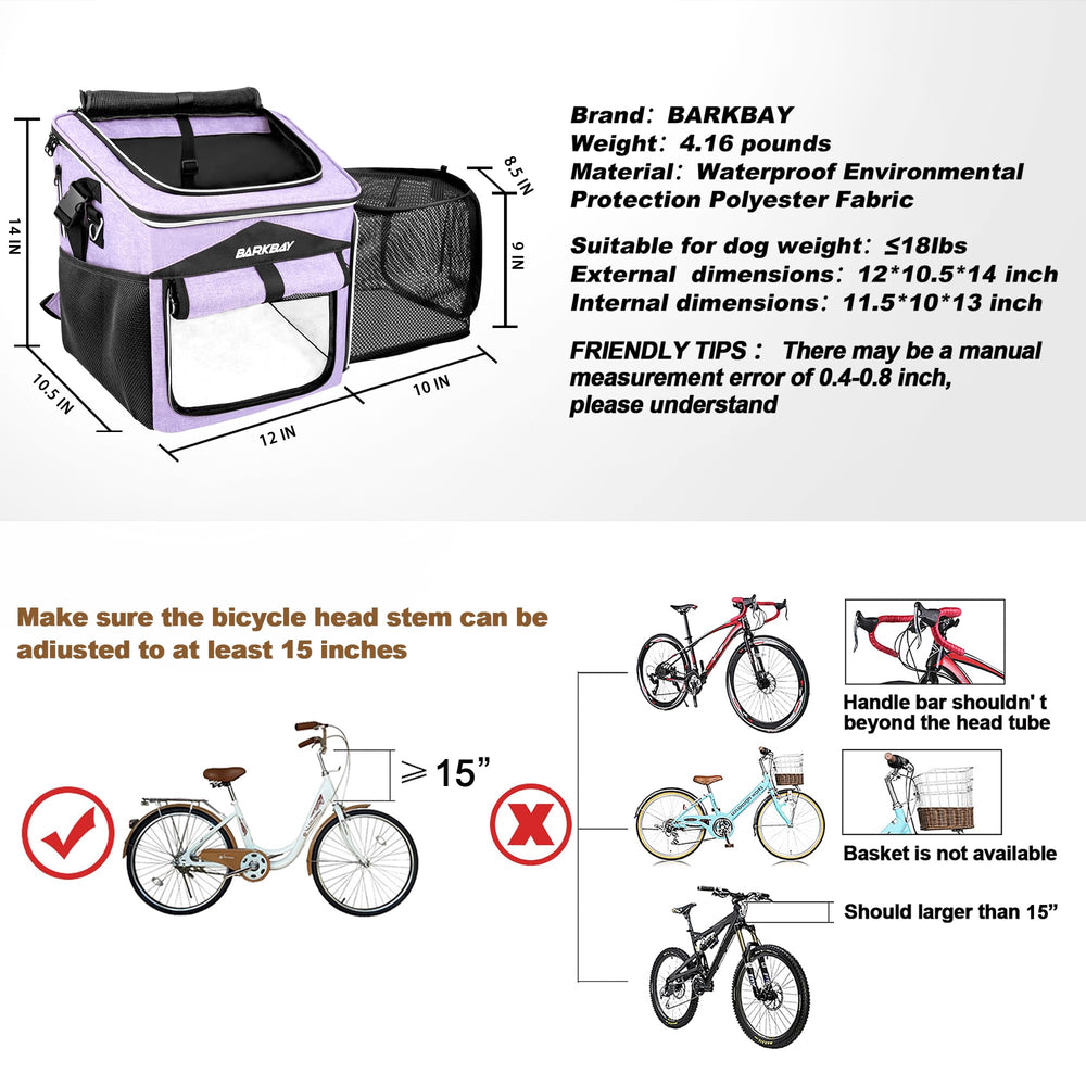 BARKBAY dog bike basket waterproof fabric for rainy rides.