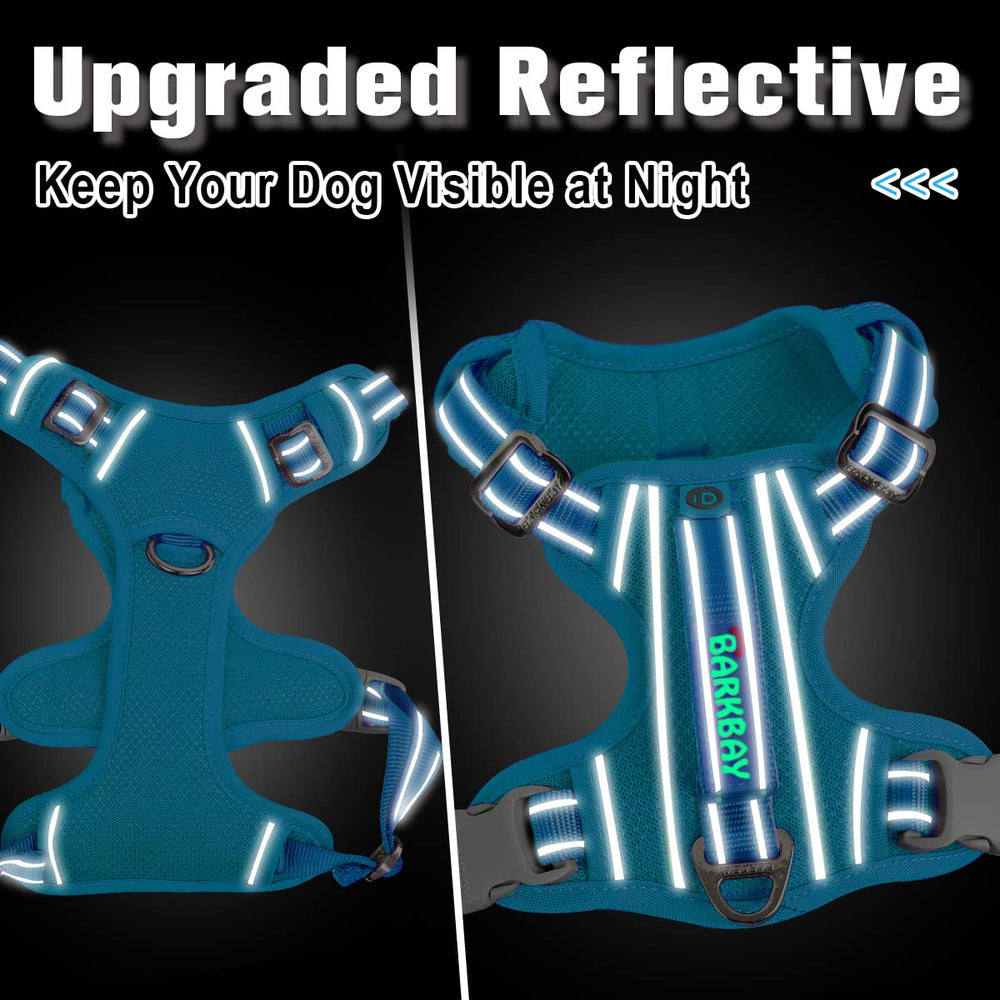BARKBAY Dog Harness blue reflective strips improve visibility during dusk walks for safer outings.