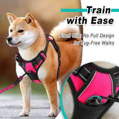 BARKBAY front-attachment view emphasizes no-pull design guiding dog to side