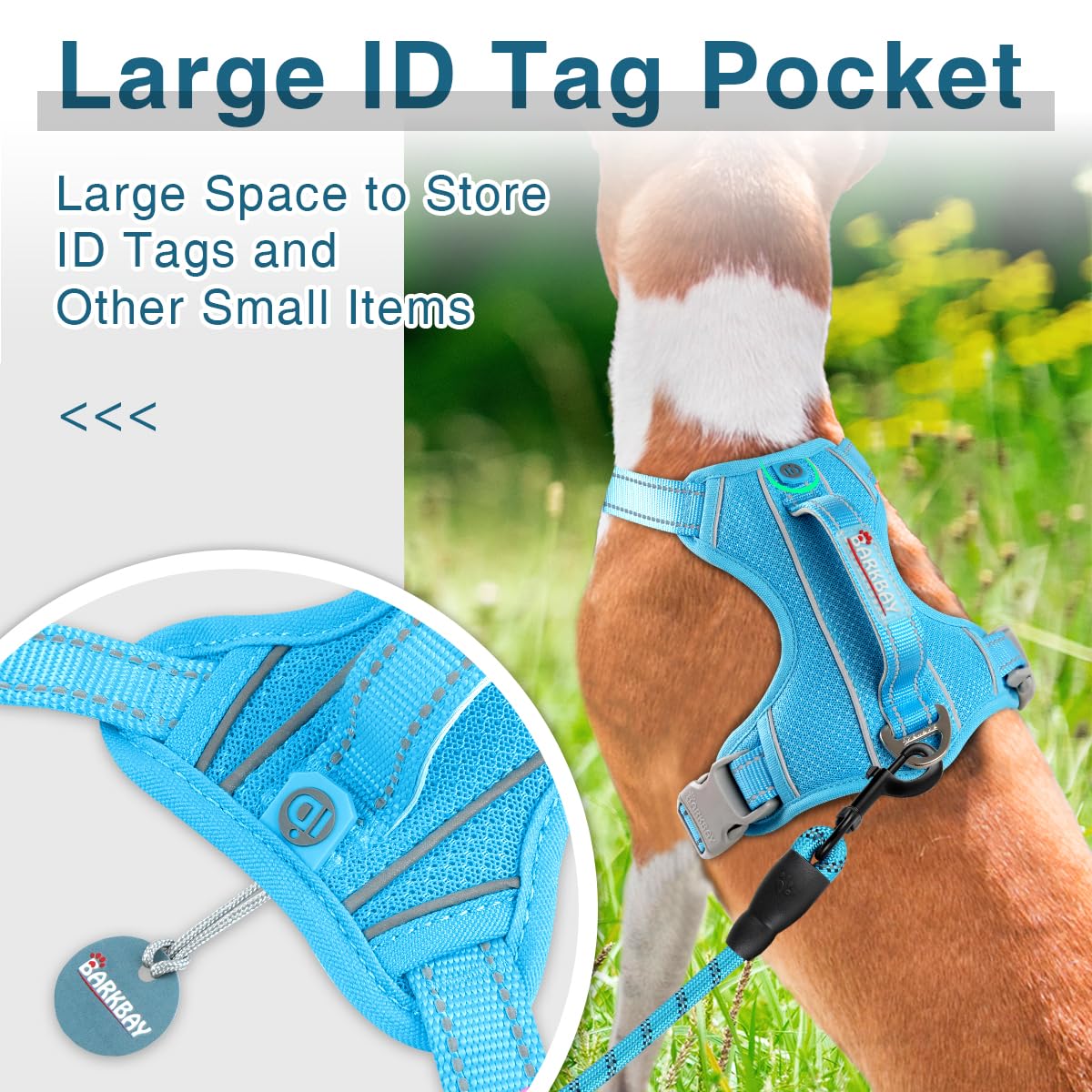 BARKBAY Dog Harness No Pull blue side adjustment enables a secure, customized fit.