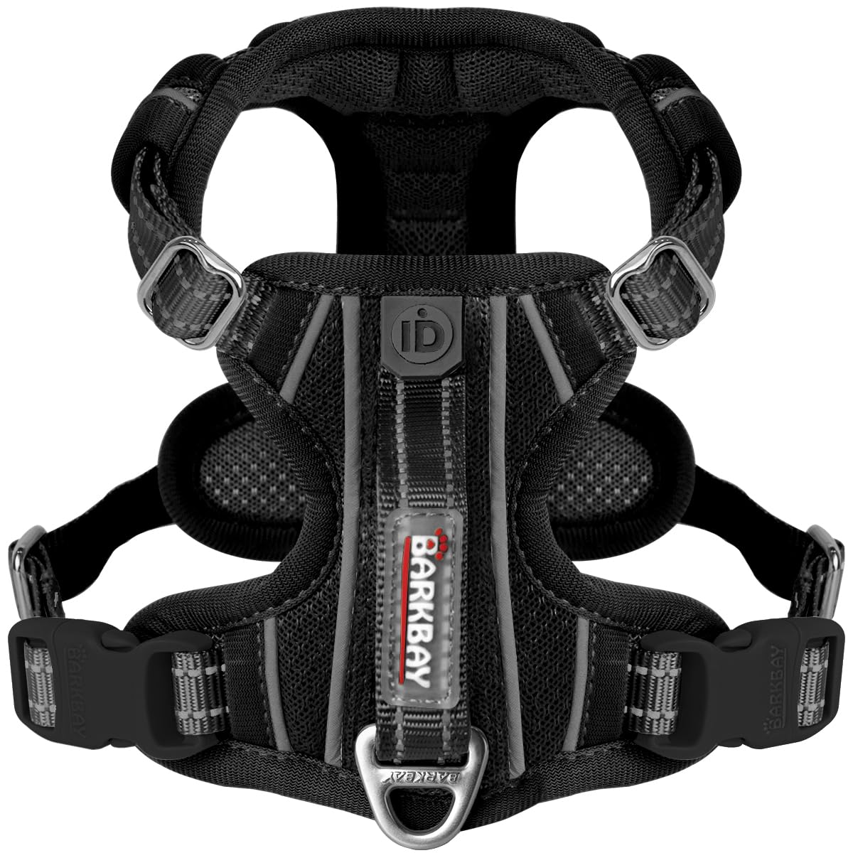 BARKBAY No-Pull Harness front view shows lightweight nylon for comfort.