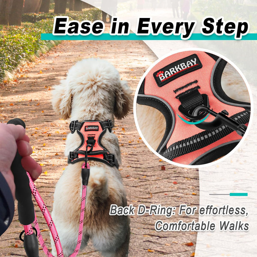 BARKBAY dog harness no pull small xs light pink reflective straps enhance safety at dusk
