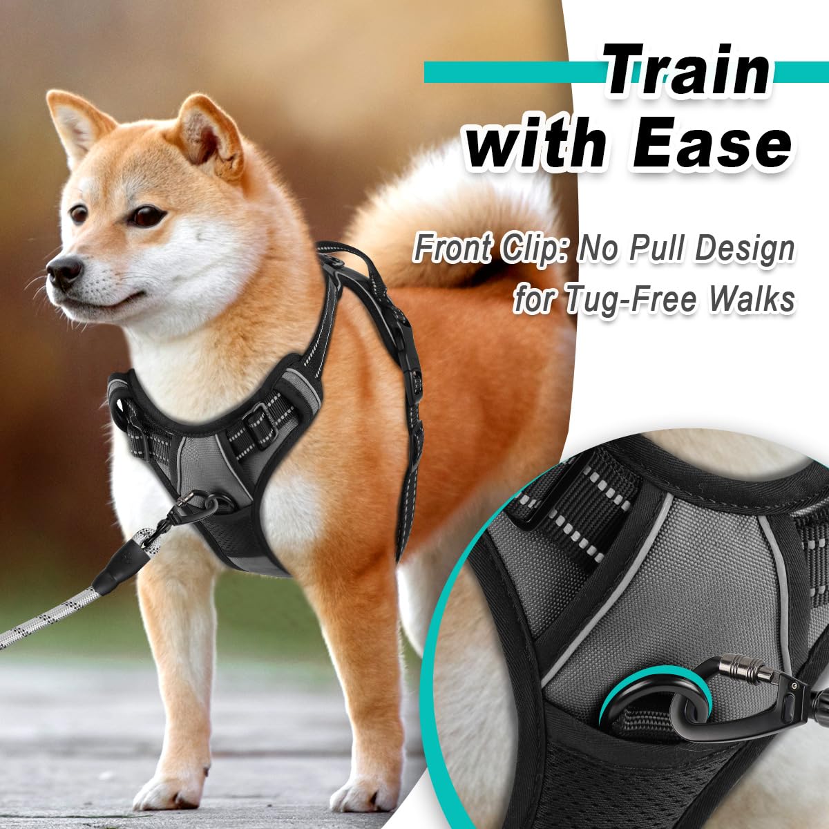 BARKBAY harness with reflective straps for safer low-light visibility