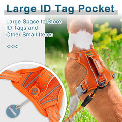 BARKBAY dog harness with reflective top handle in orange improves night visibility.