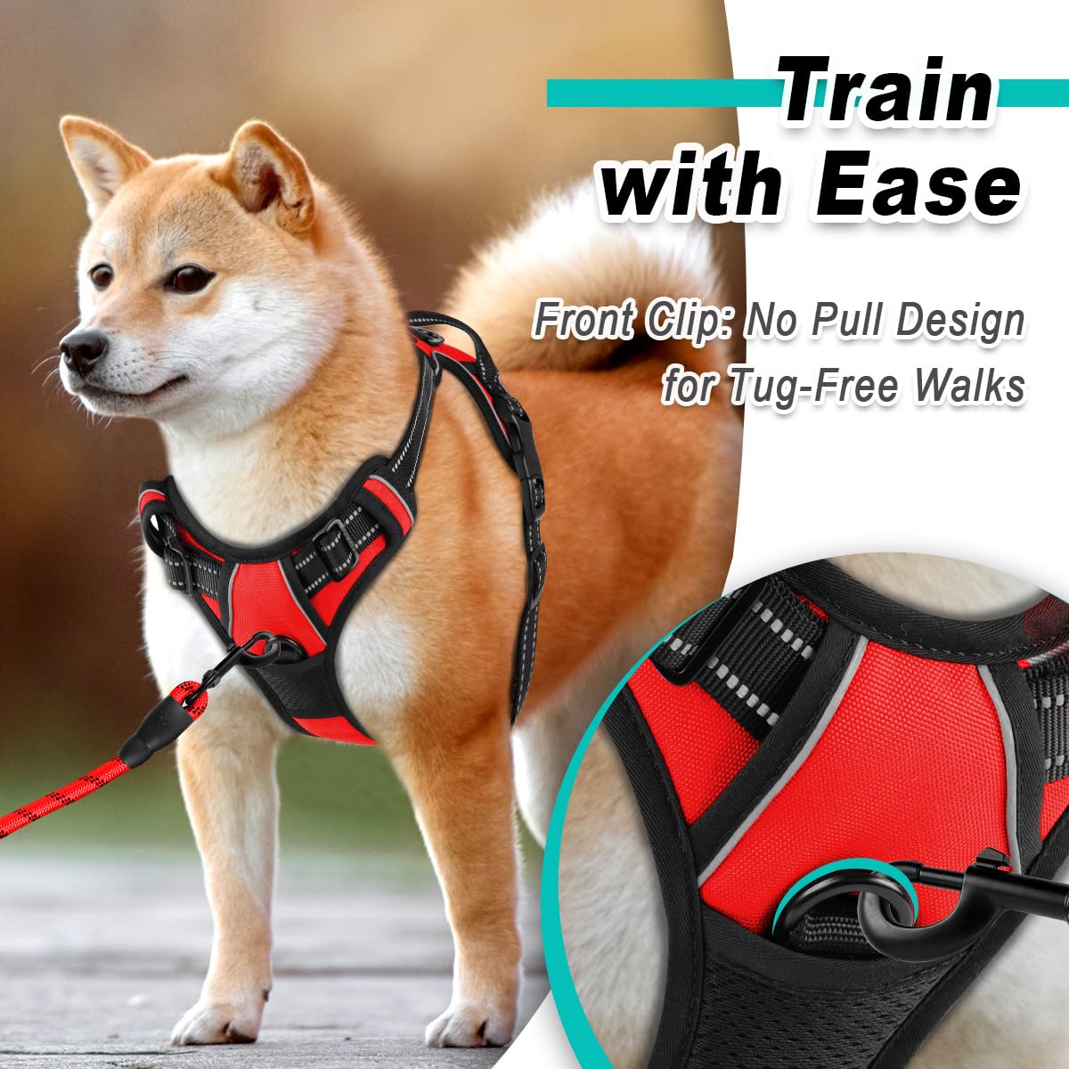 BARKBAY Front leash attachment enables gentle steering during training sessions.