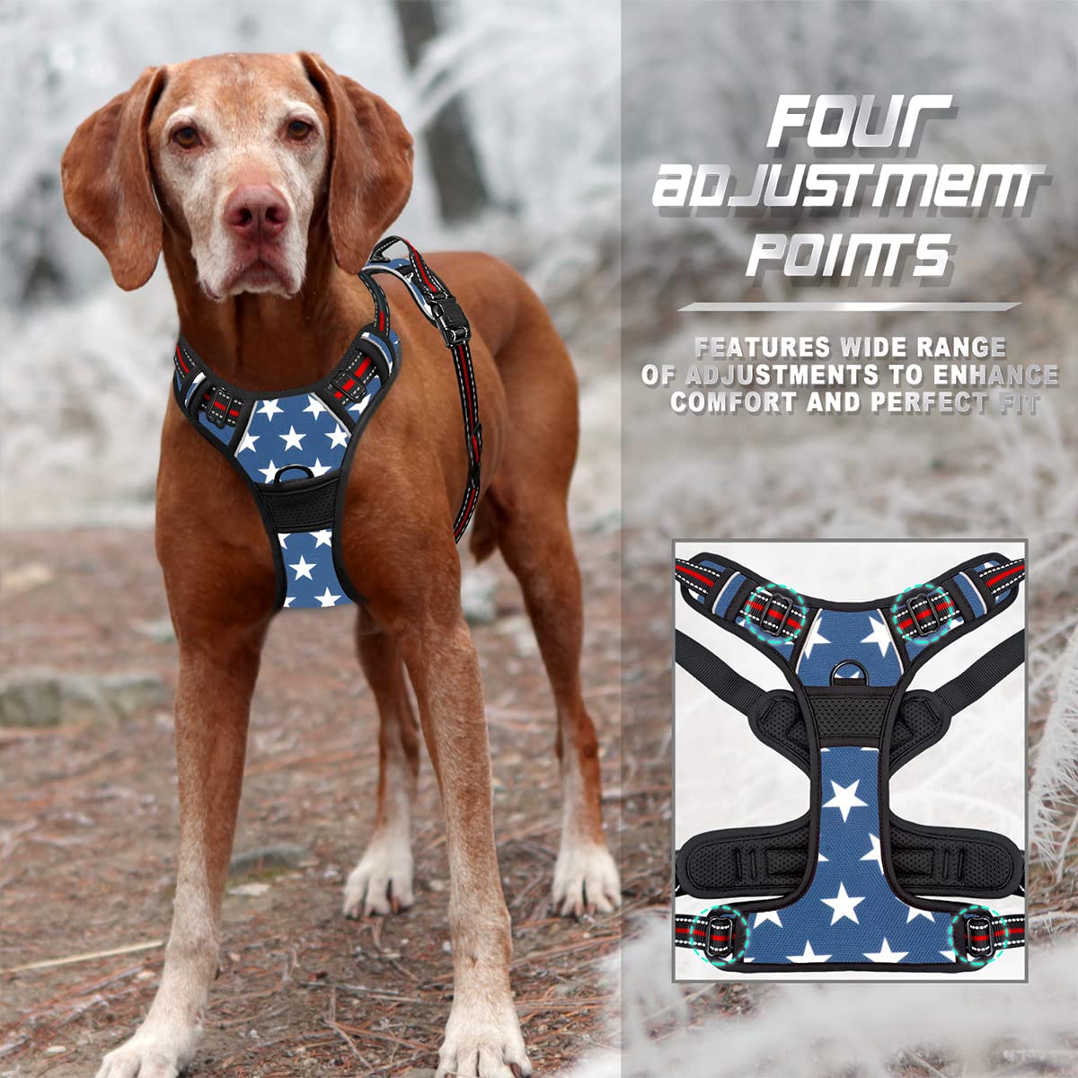 BARKBAY No Pull Harness 4-point adjustment provides near-custom fit for comfortable wear.