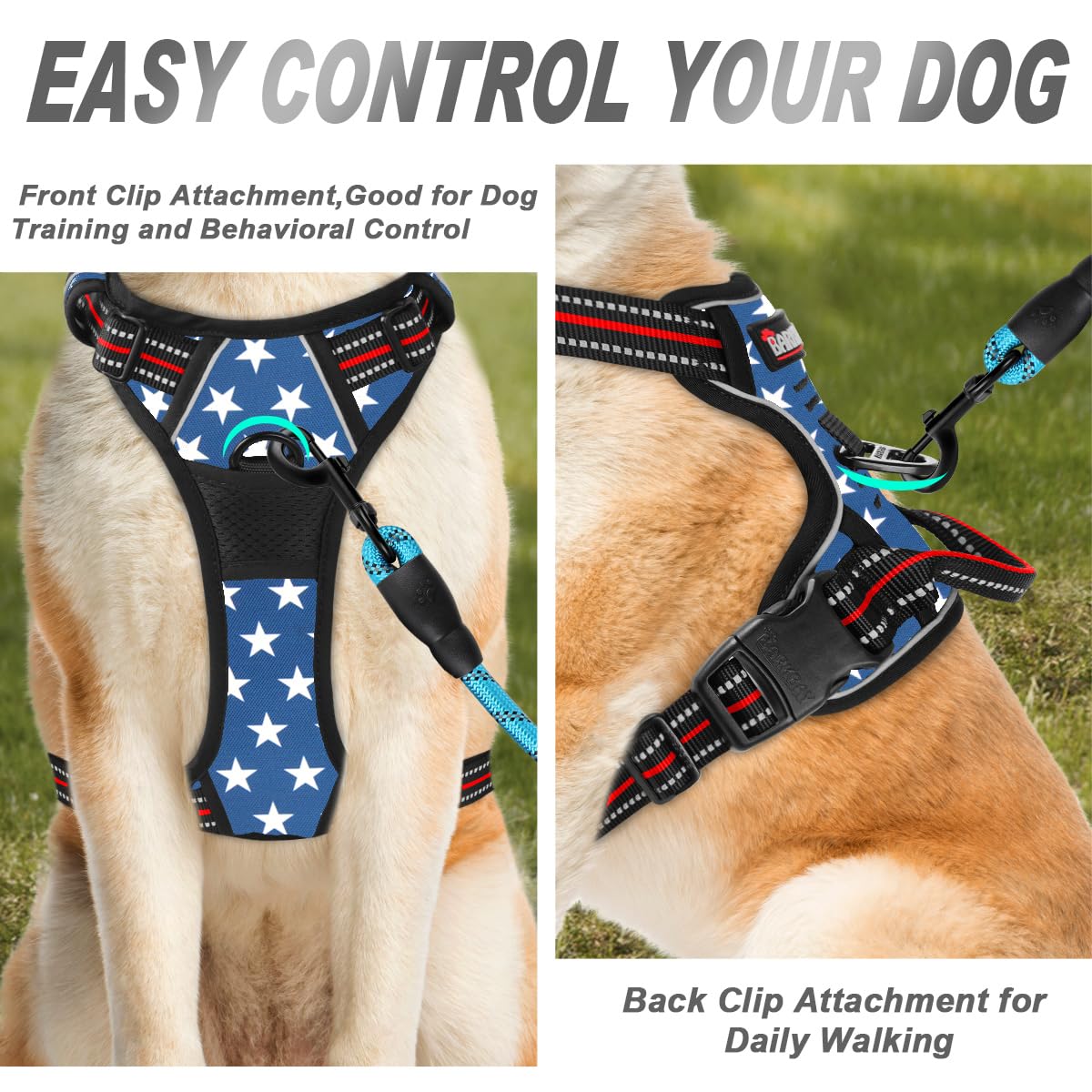 BARKBAY No Pull Harness back attachment point image for stable leash connection.