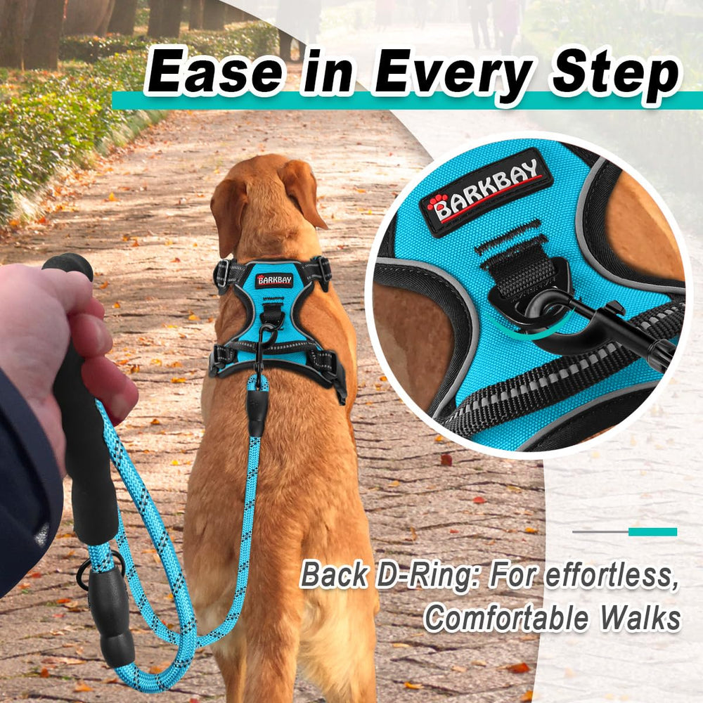 BARKBAY No Pull Harness showing adjustable straps for secure fit across sizes.