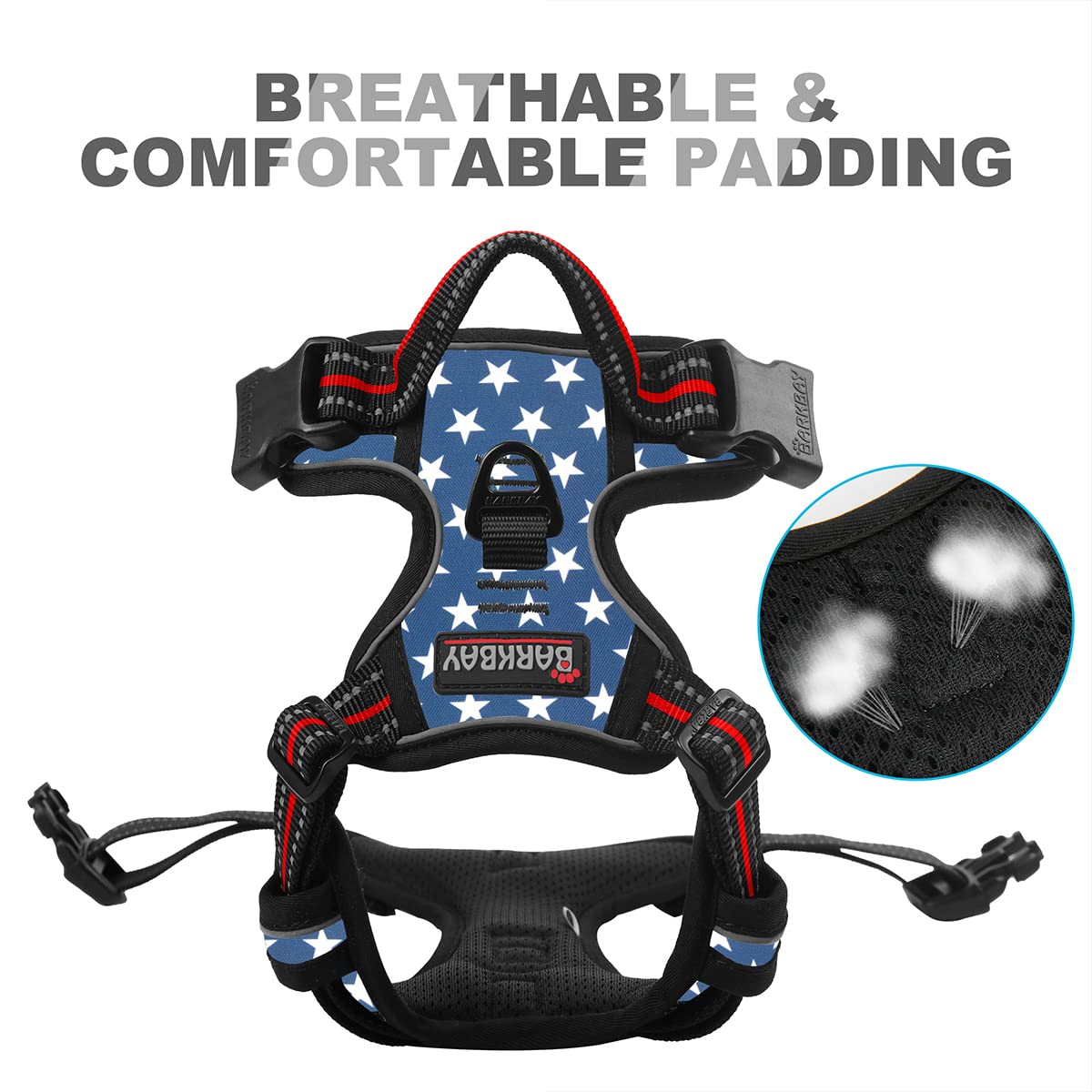 BARKBAY easy-on harness design simplifies putting on and adjusting.