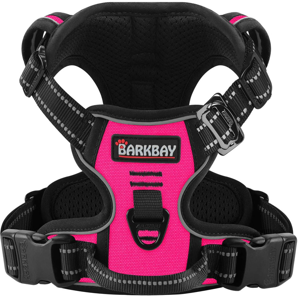 BARKBAY no-pull harness with front attachment in pink for gentle steering during walks.
