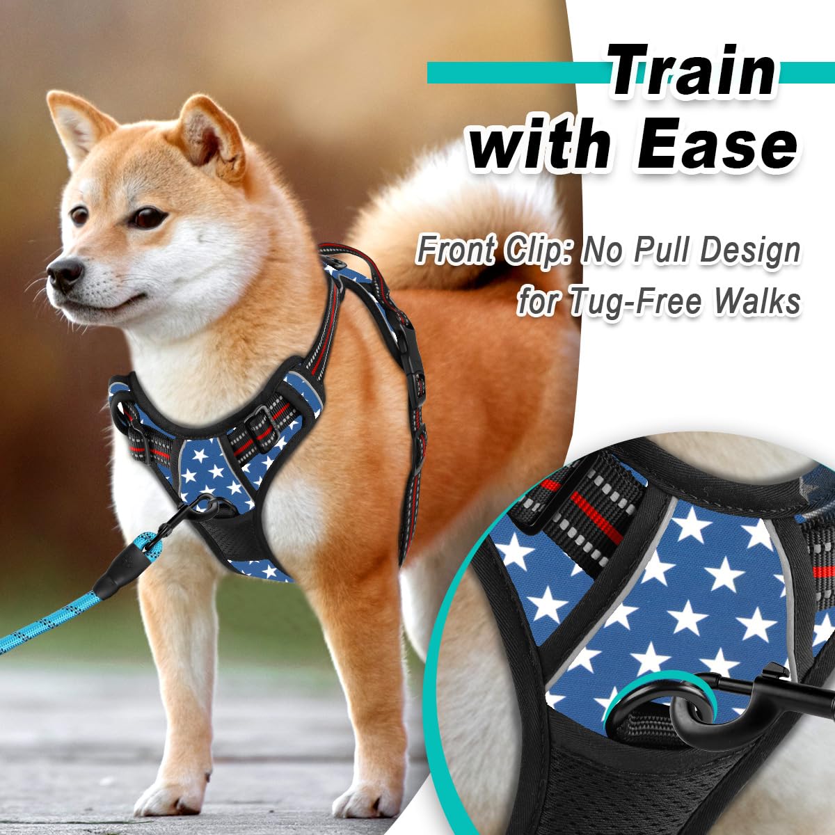 BARKBAY No-Pull Harness front leash attachment for gentle steering during outdoor walks.