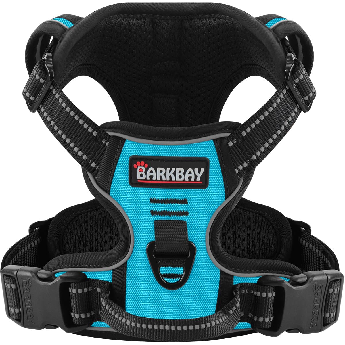 BARKBAY No Pull Harness with front leash attachment guiding a dog on a walk.