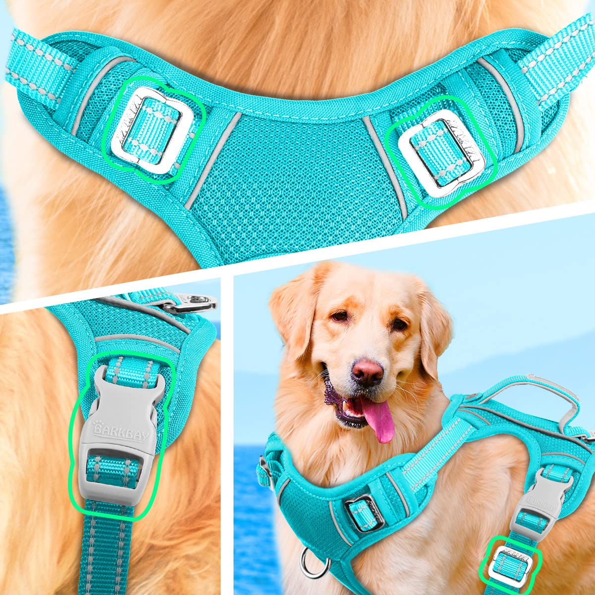 BARKBAY No-Pull Harness Ocean Blue four-point adjustment for near-custom fit