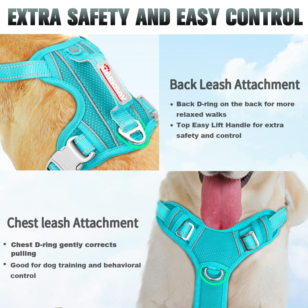 BARKBAY No-Pull Harness Ocean Blue control handle enables quick adjustments during morning walks