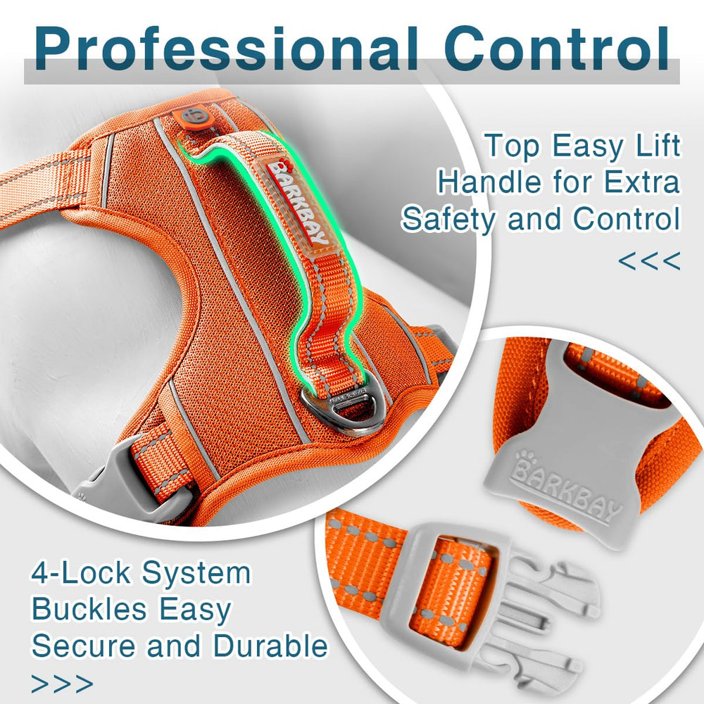 BARKBAY orange harness for not-pull walking improves control.