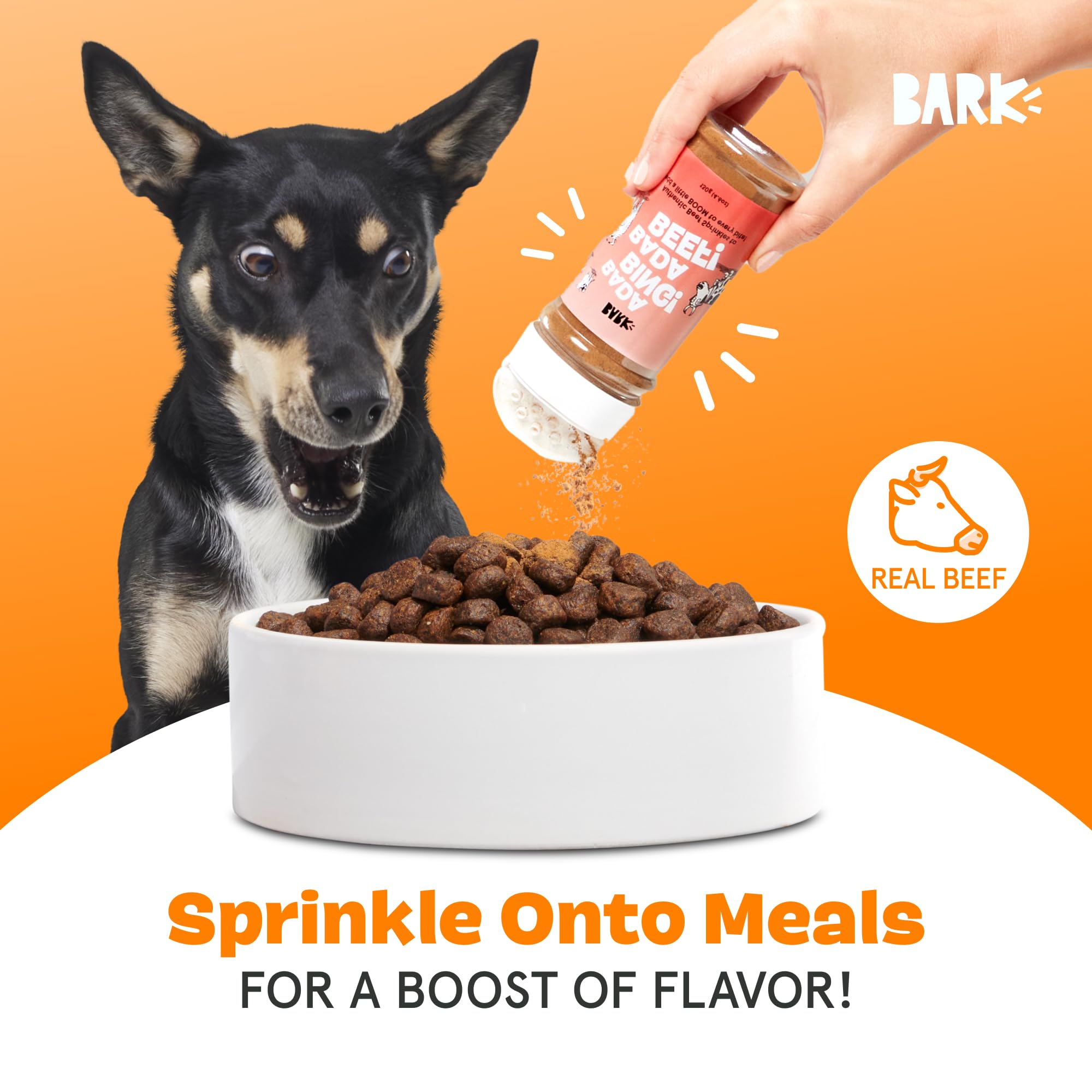 Barkbox Beef Topper dog bowl serve adds flavorful top-up to dry kibble.