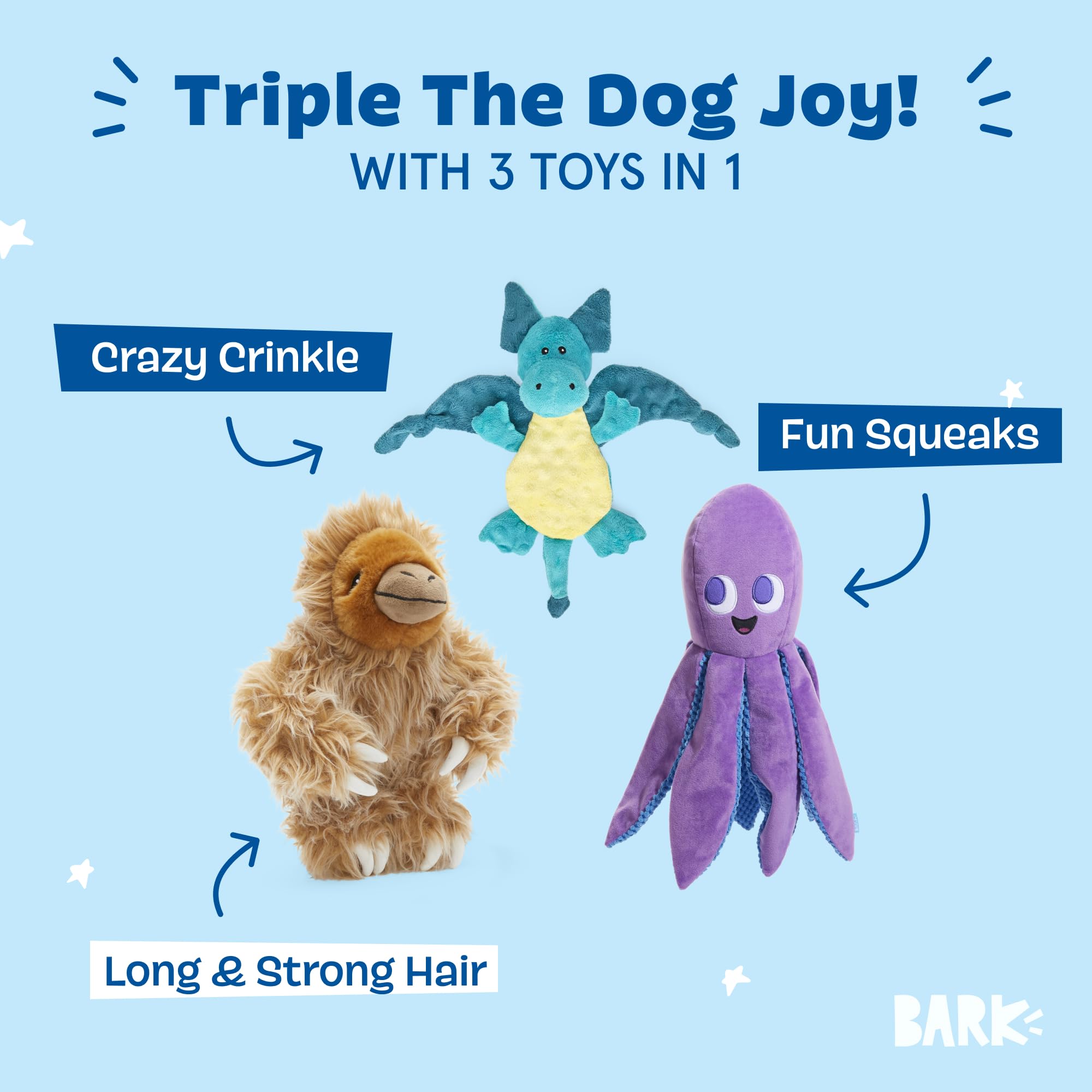 BarkBox Dingbert dragon toy with crinkly wings for interactive thrills.