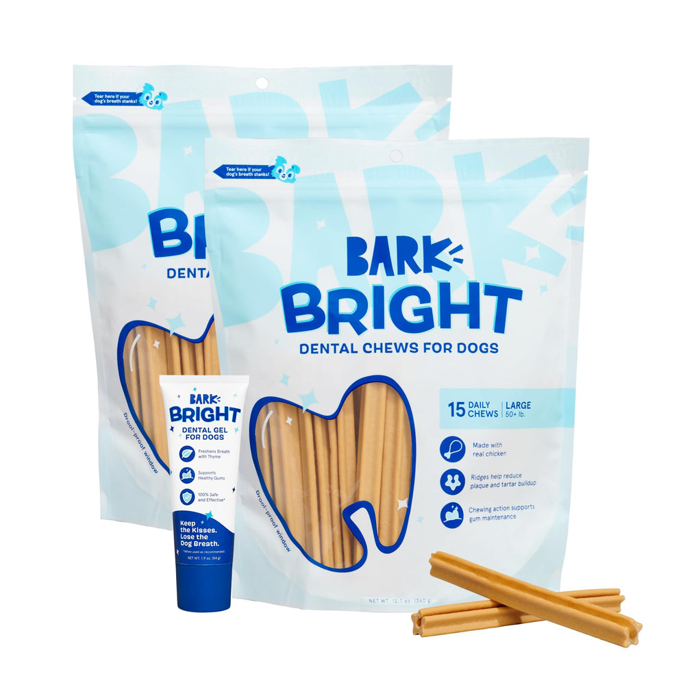 Barkbox Bright Original dental chew sticks with scrubbing ridges for plaque control.