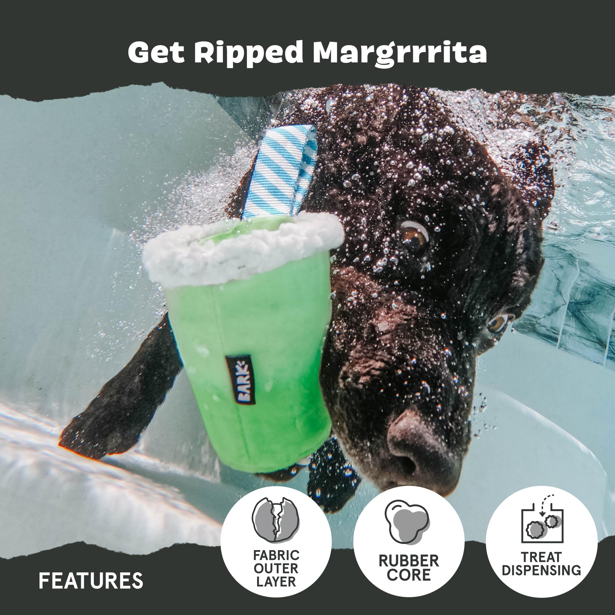 Barkbox Get Ripped Margrrrita treat-dispensing feature demonstrated during play