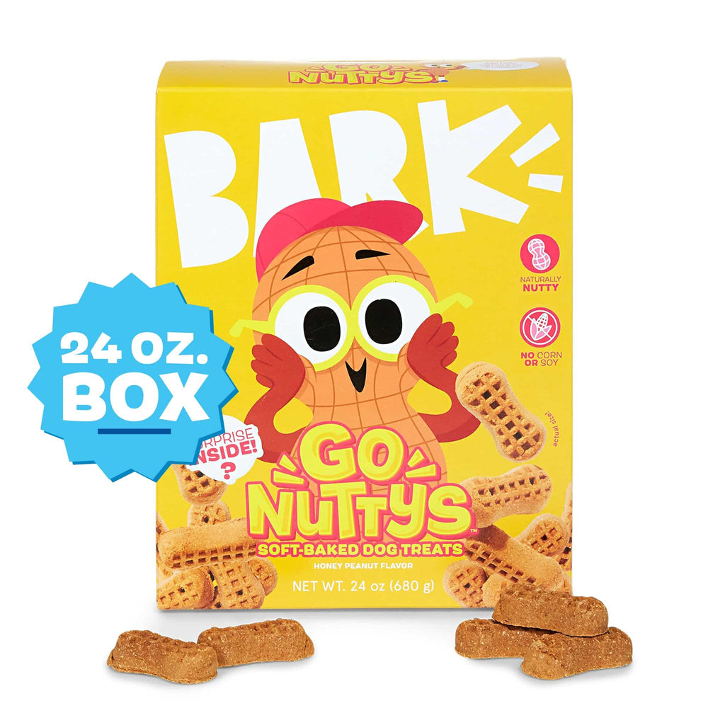 Envase de Barkbox Go Nutty de 24 onzas para snack práctico diario.