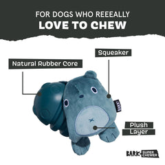 Barkbox Grey Bear Hugger rip-away outer layer close-up for engaging play