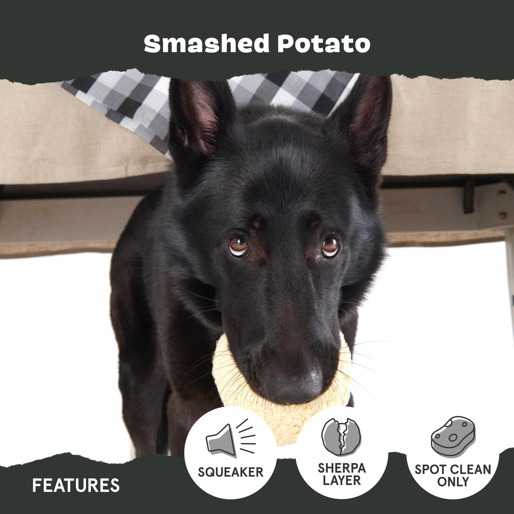 BarkBox Potato 2-in-1 toy durability test image showcases long-lasting play for heavy chewers