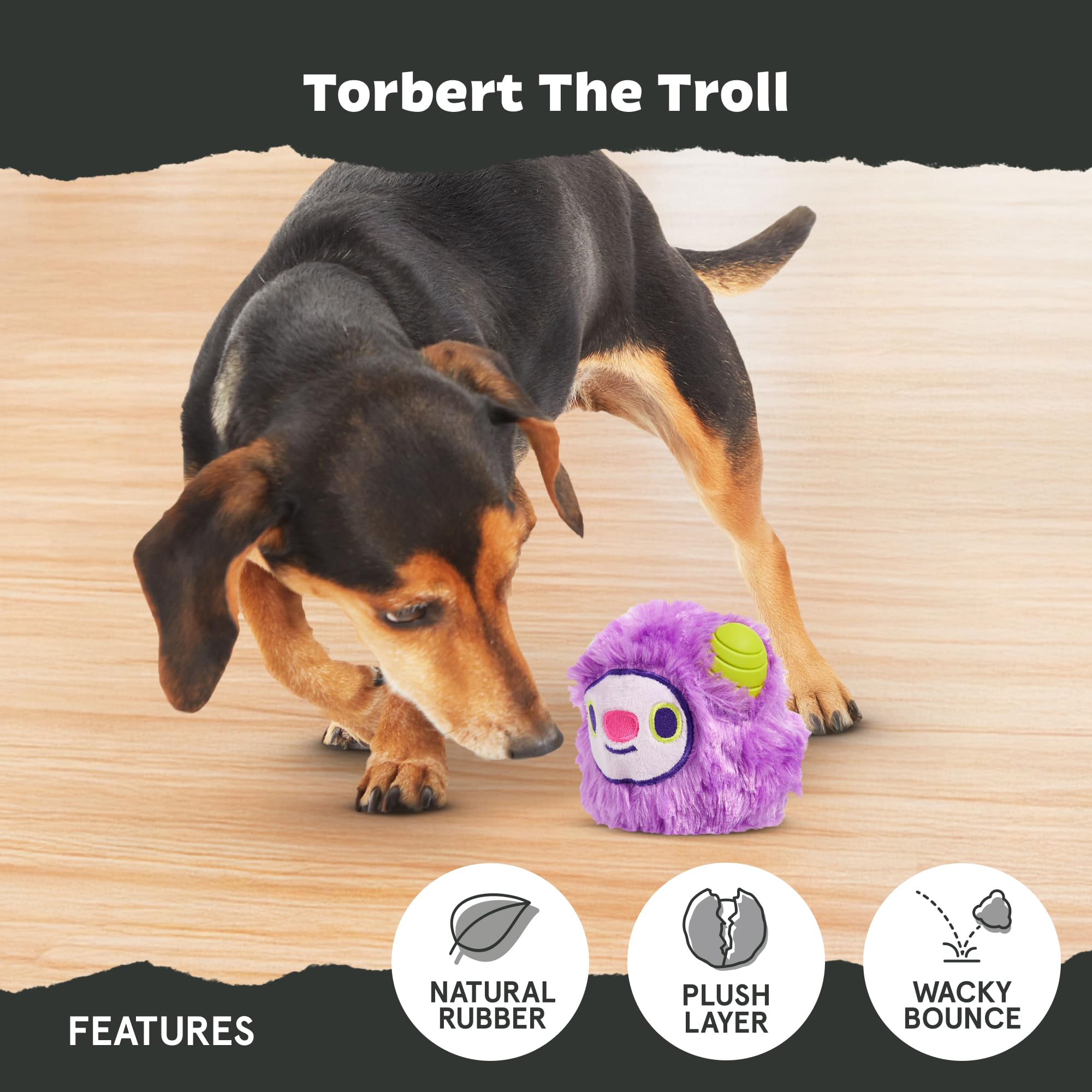 BarkBox Torbert Troll hidden toy inside for surprises during play.
