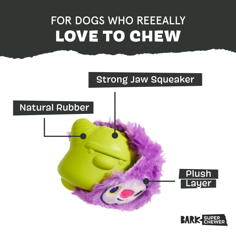 BarkBox Torbert Troll natural rubber core with squeaker for squeaky interactive play.
