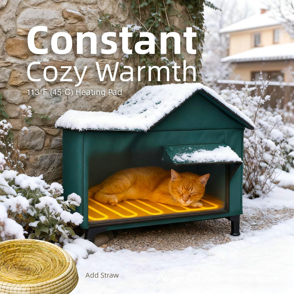 BarkBuddy heated cat house interior warm space for comfortable indoor/outdoor lounging