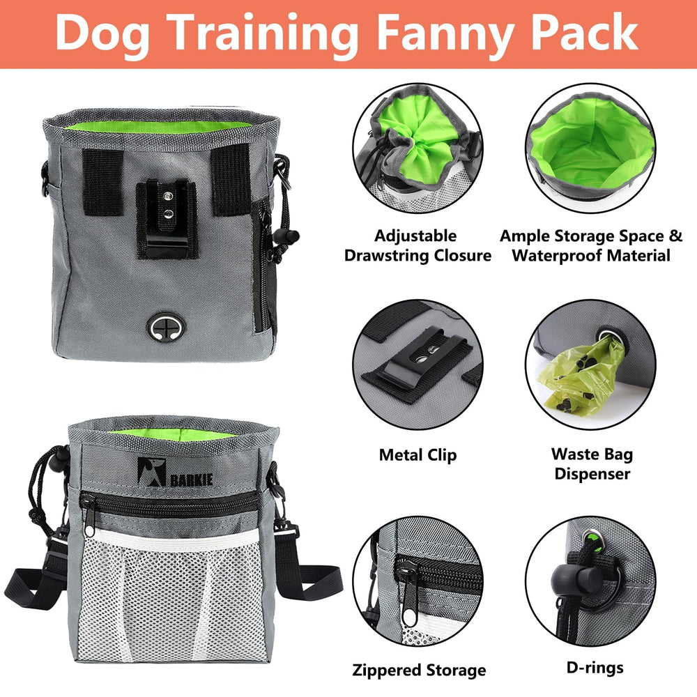 BARKIE silicone treat pouch highlighting waterproof, easy-clean storage during dog training.