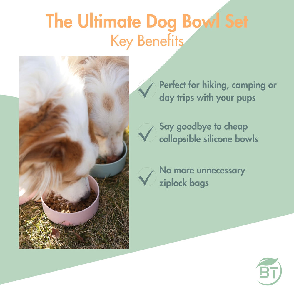 Barkin' Trails dog bowls feature non-slip bottoms for steady meals outdoors.