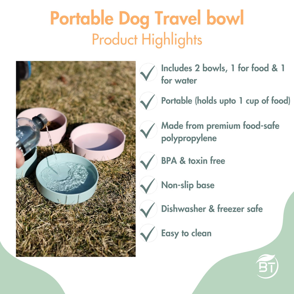 Barkin' Trails travel dog bowls with sturdy base prevent tipping on rough terrain.