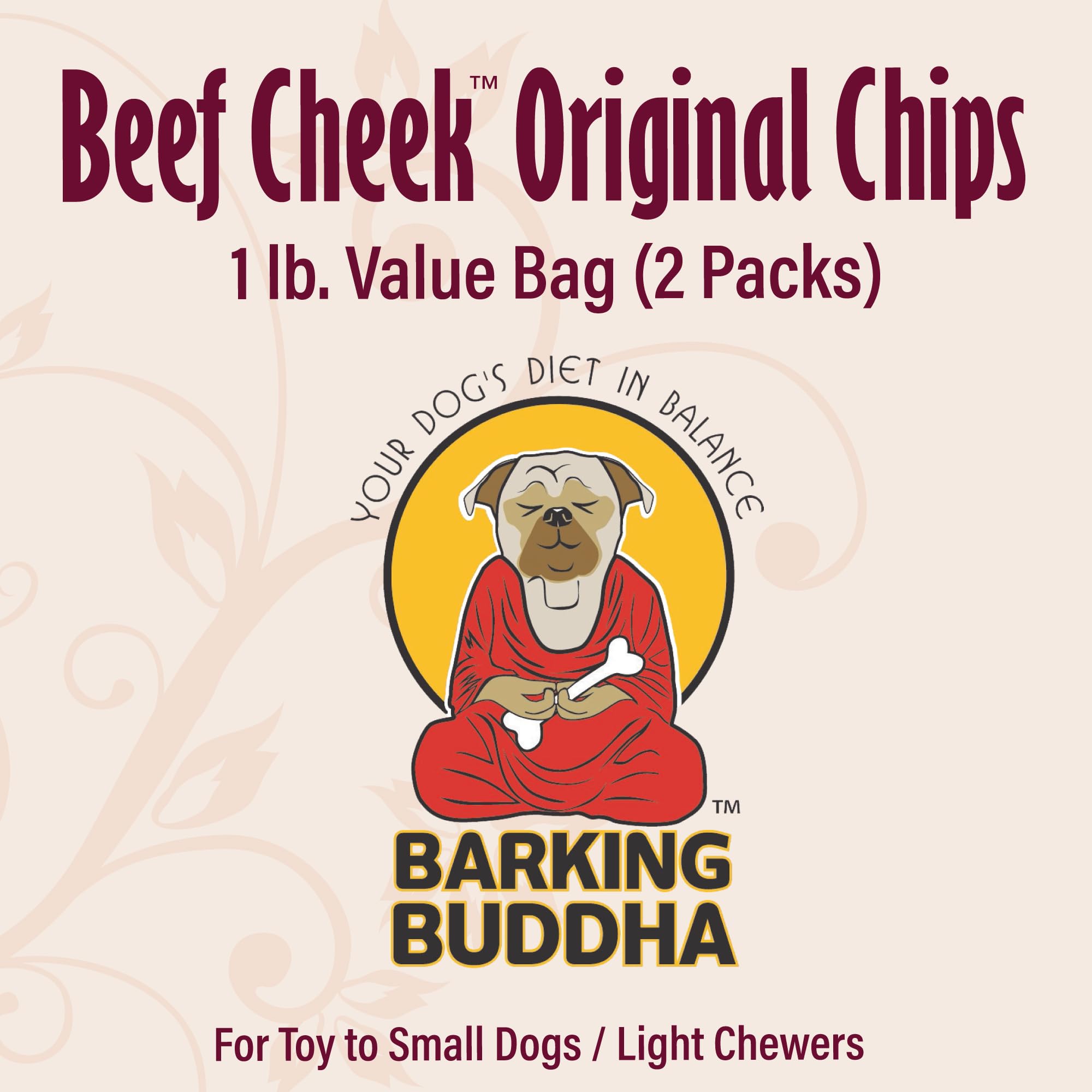 Barking Buddha Beef Cheek Chips Extra Thick flat lay conveys natural, single-ingredient chew for dogs.